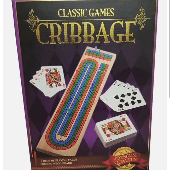 NIB Cribbage Ambassador Classic Games Playing Cards Folding Wood Board - Picture 5 of 6